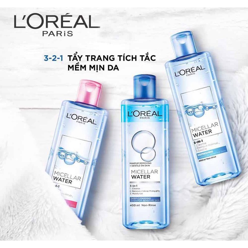 Nước tẩy trang L’Oréal Micellar Water 3-in-1 Deep Cleansing 95ml/400ml