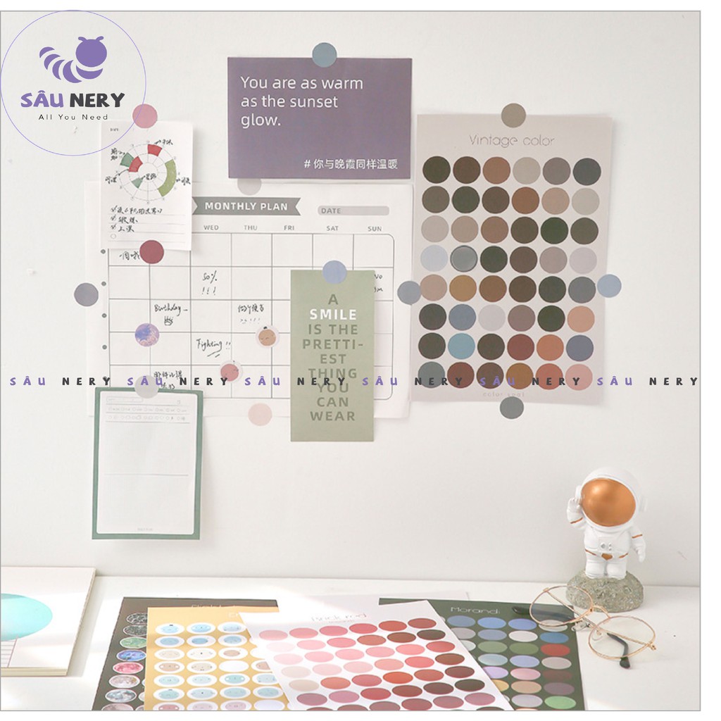 Sâu Nery - SN51 - Set 48 Dot Sticker trang trí nhật ký, sổ tay, kế hoạch, bulletjournal _COLOR SEAL