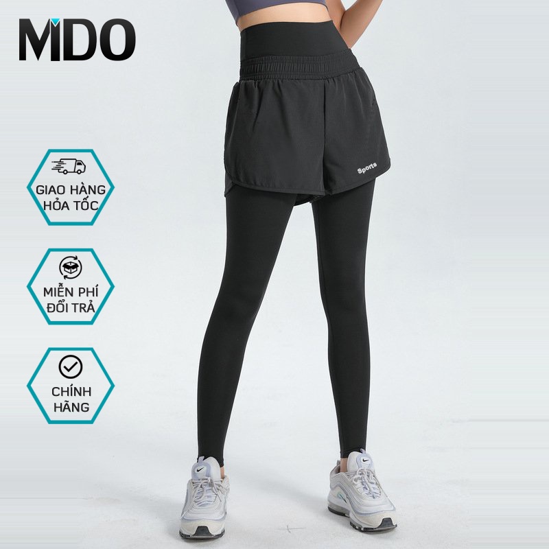 Quần legging tập gym dài 2 lớp Mido Q29D, quần cạp cao bản to short kết hợp quần ôm sát body