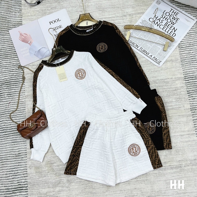 Set Bộ Xốp Viền FD Áo Dài Tay  Quần Sooc Có Logo