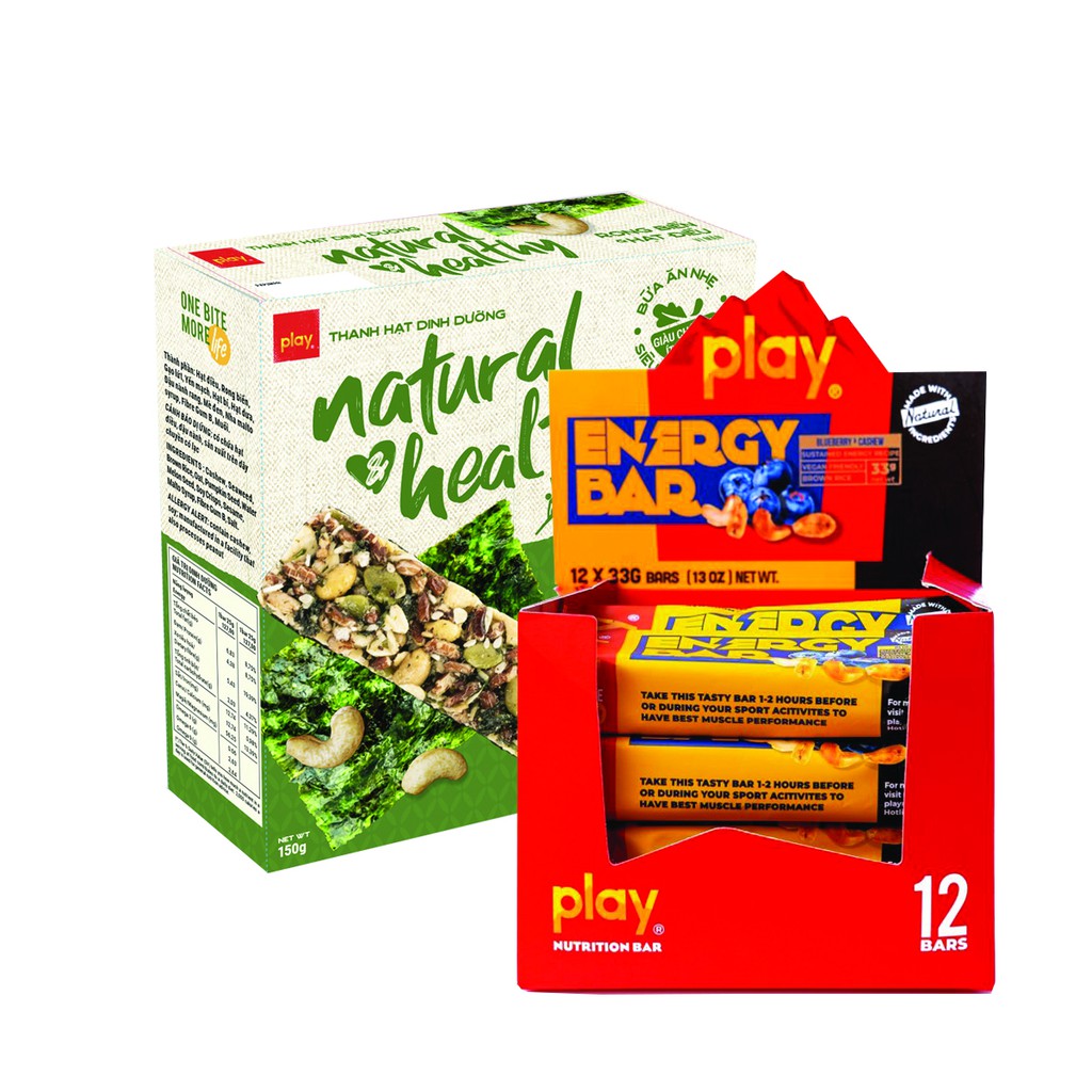 Combo Thanh hạt dinh dưỡng Natural Healthy và thanh energy PLAY - 6 thanh ngũ cốc và 12 thanh năng lượng