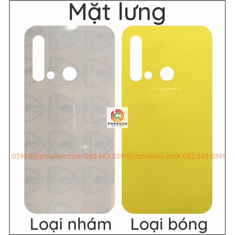 Dán PPF Huawei P20 Lite 2019 / Nova 5T loại nhám, bóng dành cho màn hình, mặt lưng, mặt lưng full viền