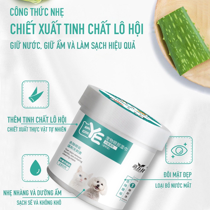 MASTI Khăn ướt lau mắt và tai ố bẩn cho chó mèo từ cây Lô Hội - hộp 200 chiếc LI0261