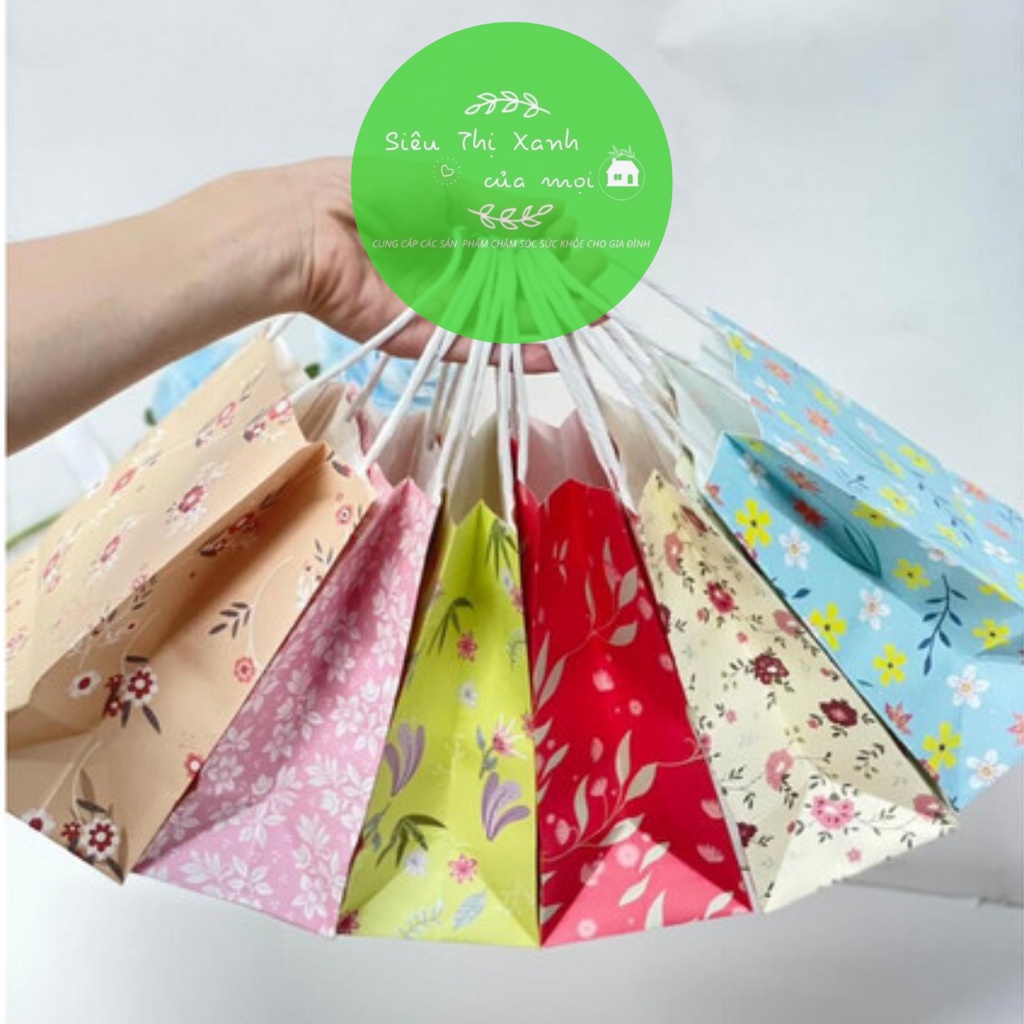 Túi giấy có quai nhiều màu sắc, túi kraft họa tiết dễ thương, túi đựng quà cao cấp