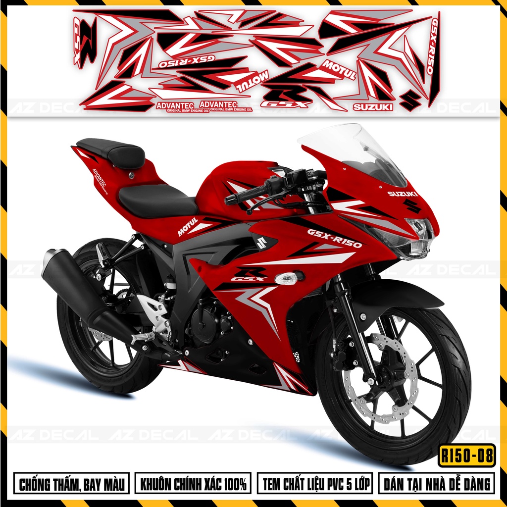 Tem Xe GSX R150 Mẫu Mũi Tên | GSX R150-08 | Decal Rời Cao Cấp Cắt Khuôn Sẵn Dễ Dán, Áp Dụng Xe Sơn Xanh, Đỏ, Đen, Trắng