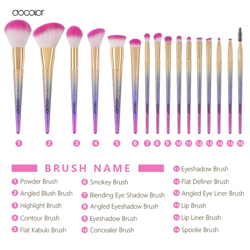 Bộ cọ cầu vồng 16 cây Docolor 16 Pieces Fantasy Makeup Brush Set