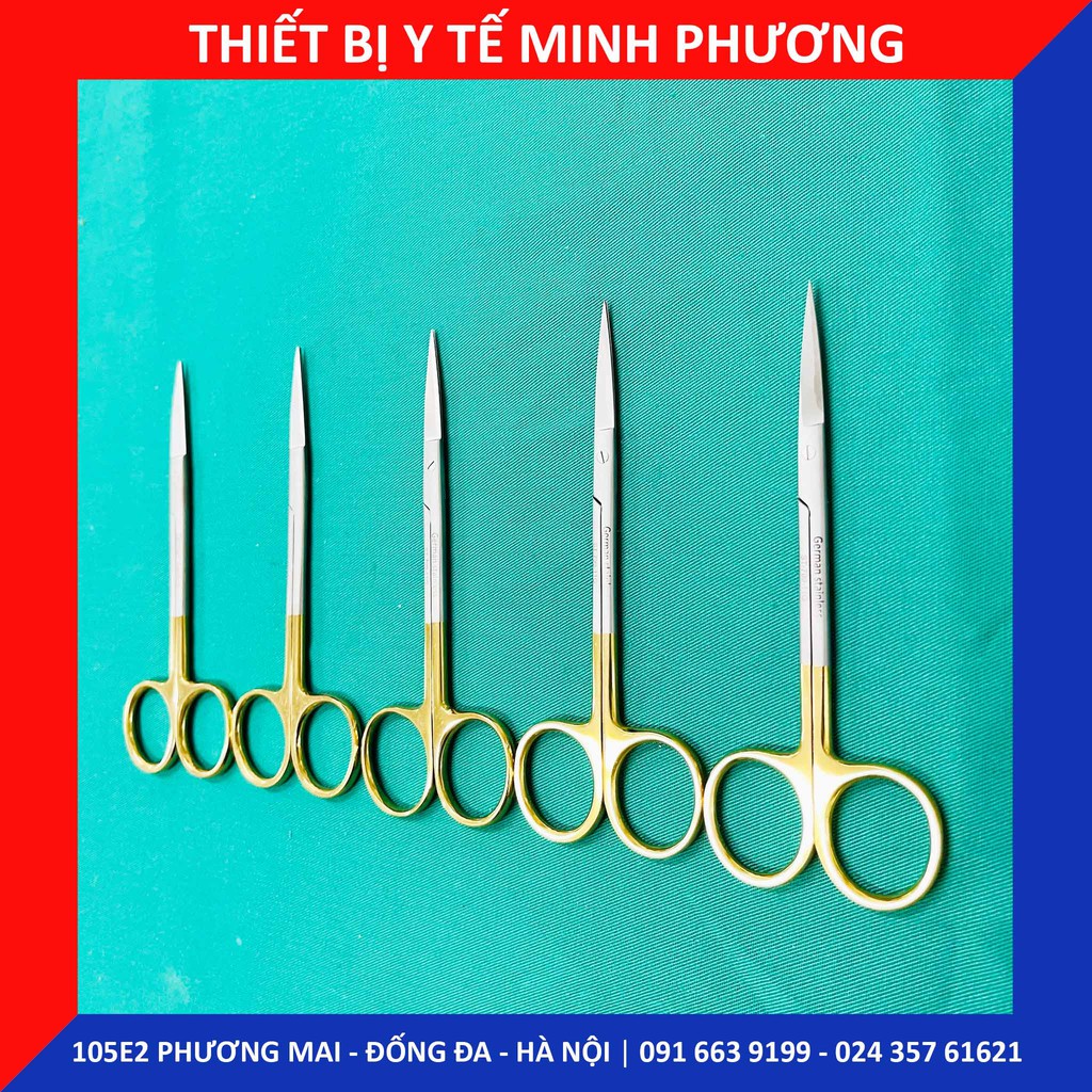 Kéo cắt chỉ y tế 12cm thẳng - cong chuôi vàng CN Đức