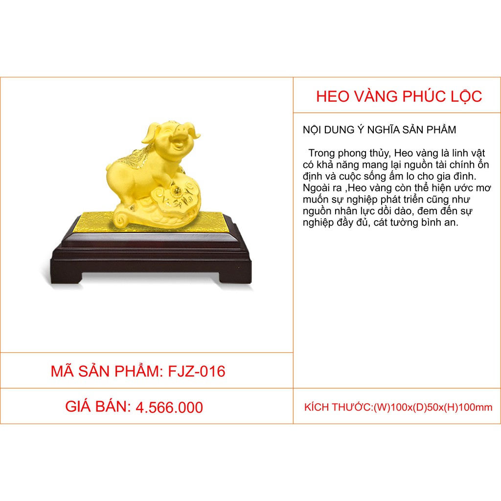 Quà tặng phong thủy mạ vàng Heo vàng phúc lộc DOJI DJDEFJZ-016 mang lại đủ đầy, cát tường bình an, cuộc sống ấm no