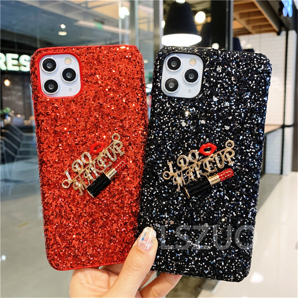 Ốp điện thoại vỏ cứng đính hạt kim tuyến cho iPhone 12 11 Pro Max X XS XS XS Max 8 7 6 6s Plus SE 2020