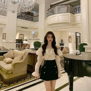 Set áo voan dài tay trễ vai kèm chân váy