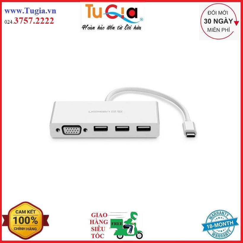 Bộ Chuyển Đổi Ugreen USB TypeC Sang VGA 3 x USB 3.0 40375 (15cm) Hàng Chính Hãng