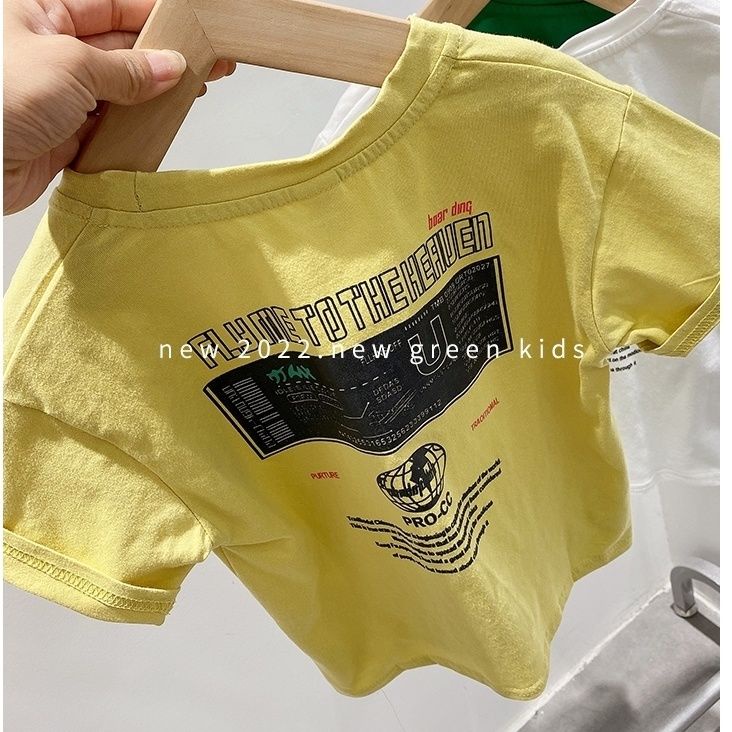 Áo Thun Cotton Trơn Tay Ngắn In Chữ Thoải Mái Thời Trang Mùa Hè Cho Bé Trai / Gái 5 Tuổi