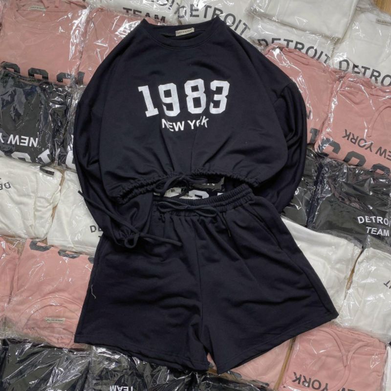 Bộ Đồ Thụng Quần Dài, Quần Đùi Áo Thun 1983 Rút Dây Gấu Áo Form Rộng Ulzzang ❤️