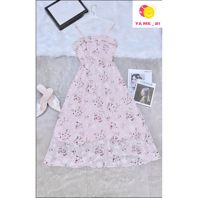 Váy đầm nữ dáng xòe hoa nhí dây buộc nơ dáng dài khoét dễ thương ( Von Hoa ) | BigBuy360 - bigbuy360.vn