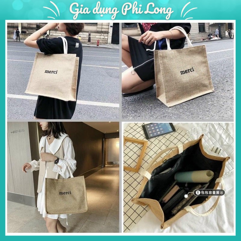 Túi Cói Merci Thời Trang Chất Liệu Chuẩn Cói Vintage Đứng Form 2 Lớp