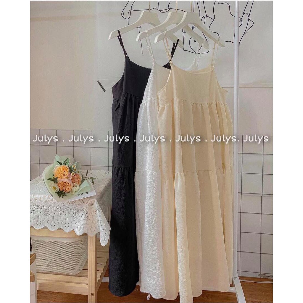 Váy 2 dây nữ babydoll, đầm 2 dây nữ dáng suông chất đũi nhăn trơn basic màu đen, trắng, be, freeship, sale | BigBuy360 - bigbuy360.vn