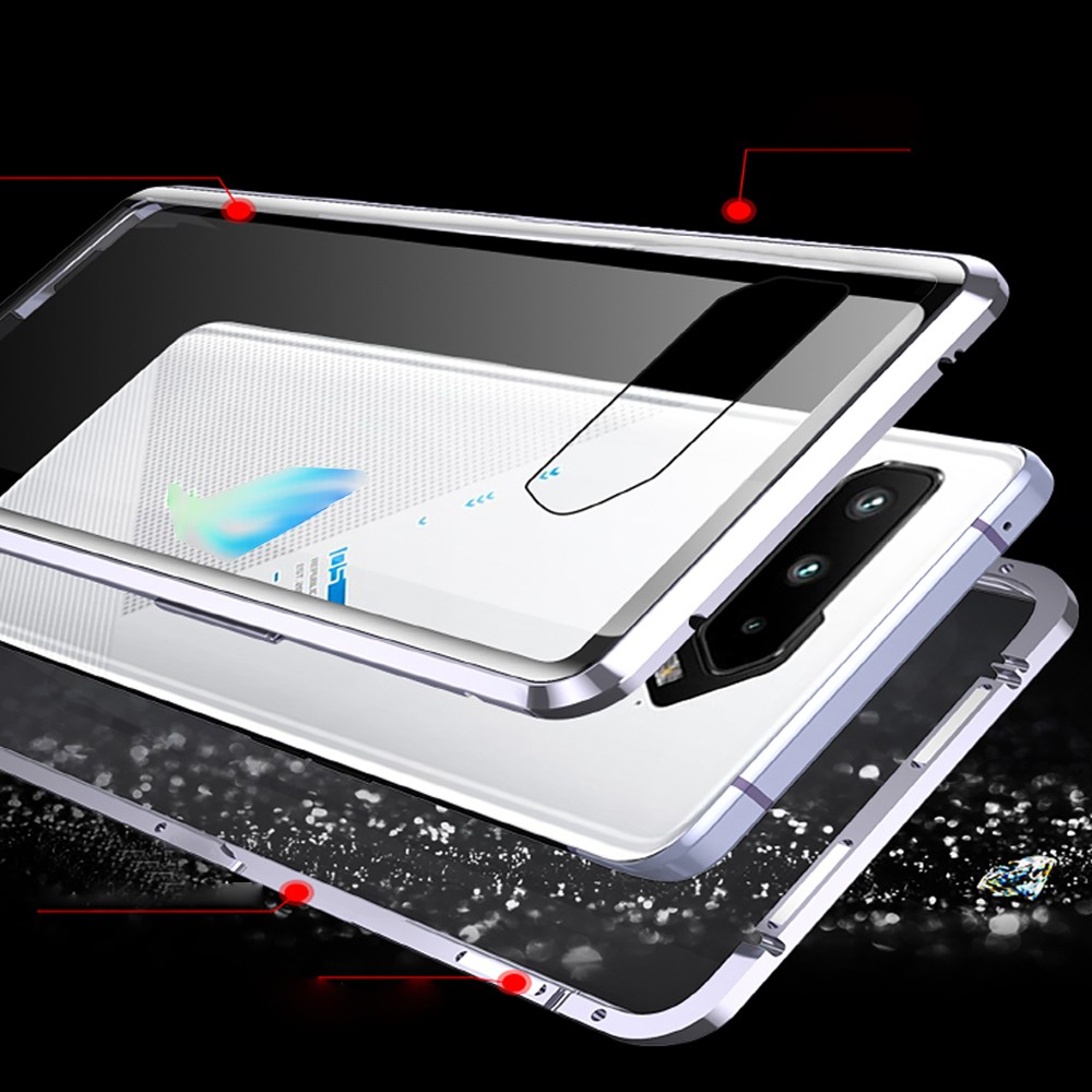 Ốp Điện Thoại Kính Cường Lực Hai Mặt Viền Kim Loại Màu Trắng Cho ROG phone 5 phone ROG phone 5S ASUS ROG 5 ROG5 ROG 5S ROG5S