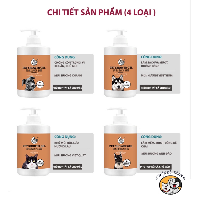 Sữa tắm chó mèo PET SHOWER GEL,chiết xuất tự nhiên giúp khử mùi ,diệt khuẩn,lưu hương