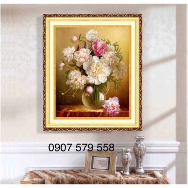 Tranh thêu chữ thập bình hoa kt 62 x80cm