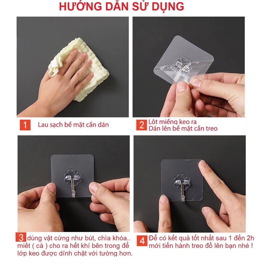 Móc Dán Tường Siêu Dính Trong Suốt Chịu Lực Tốt Treo Tường Chắc Chắn 6x6 cm | BigBuy360 - bigbuy360.vn