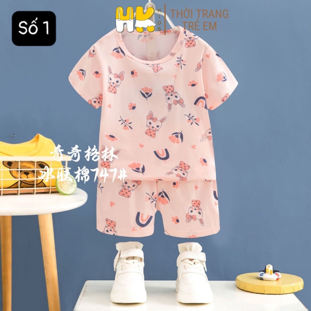 Bộ quần áo cộc tay bé gái Size đại HK KIDS, bộ đồ ngắn tay cotton mềm mát size cho bé từ 8-10 tuổi