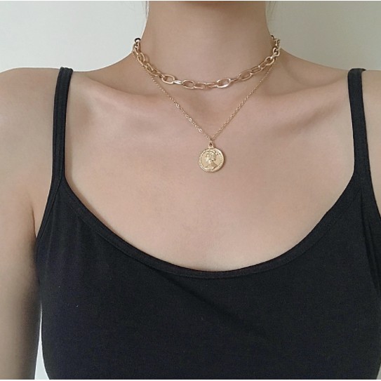 Vòng Cổ Nữ (chocker) sợi xích hai lớp mảnh - cao cấp phong cách âu mỹ,  dây chuyền bạc nữ