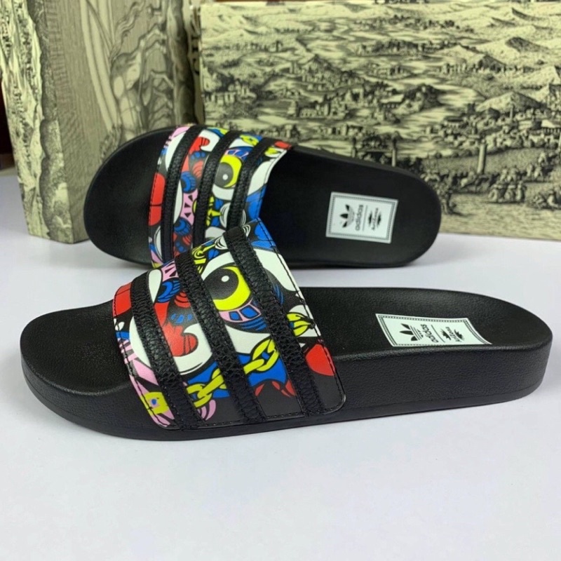 Dép Nam quai ngang adidas , dép unisex dáng thể thao in kỳ lân cá tính