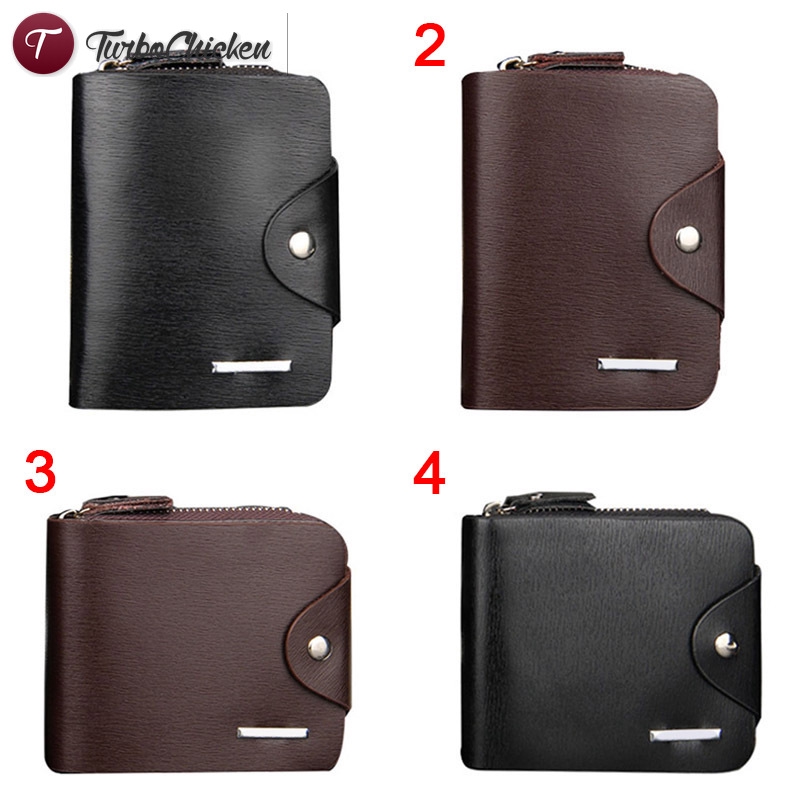 【COD】 Fashion Men Short Purse PU Leather Solid Color Zipped Hasp Clutch Money Bag Man Casual Wallet Card Holder