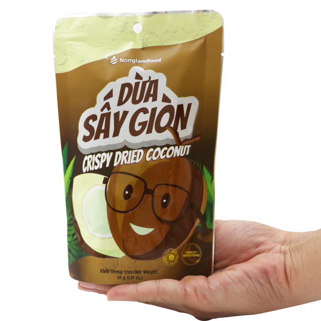 Dừa Sấy Giòn (Crispy baked coconut), 45g, túi nhôm