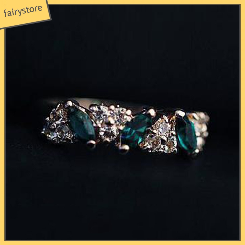 Nhẫn hợp kim đính đá ngọc lục bảo phong cách cổ điển cho nữ