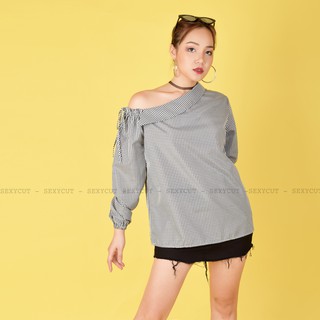 Áo sơ mi lệch vai bo tay