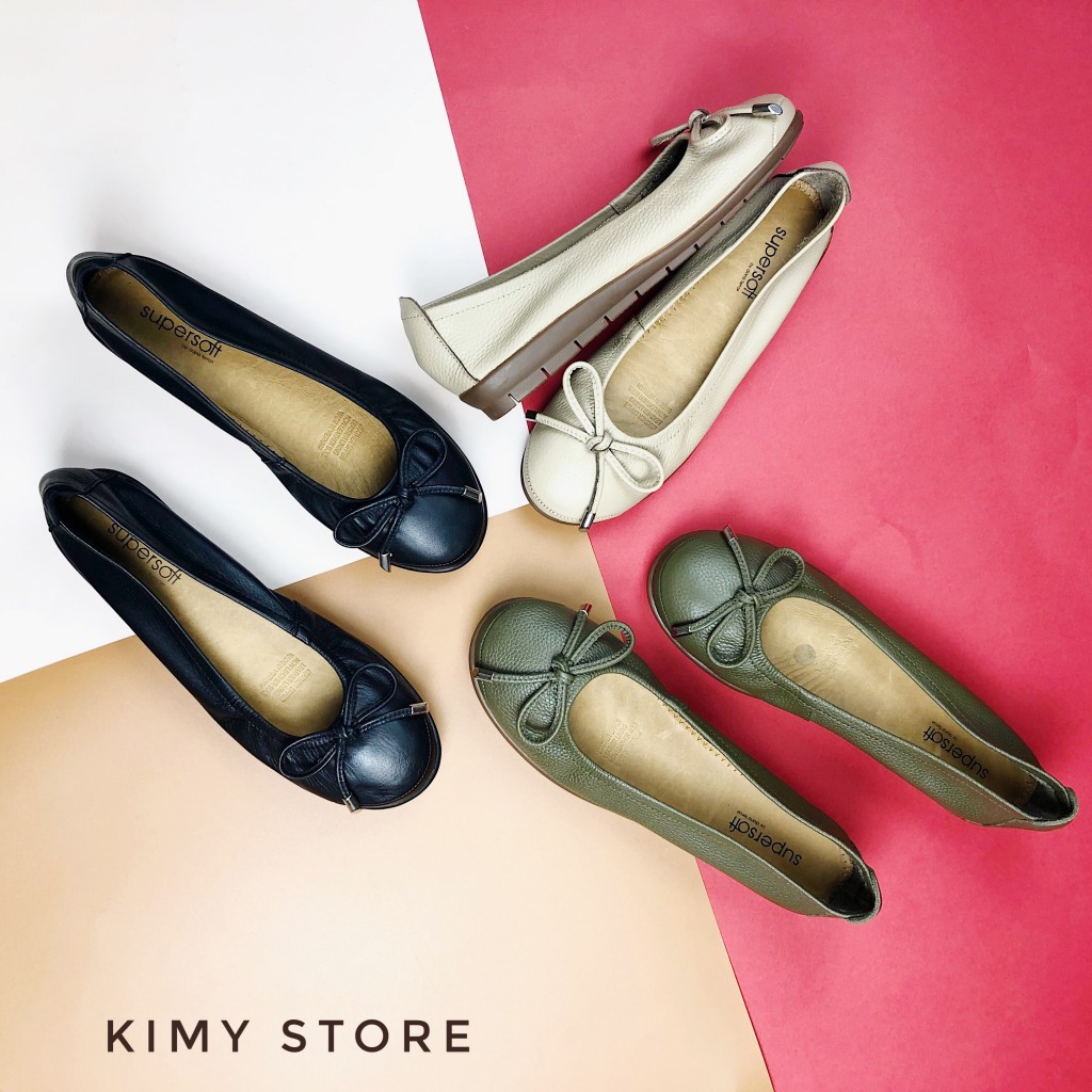 Giày bệt nữ VNXK da thật, giày búp bê nữ mũi tròn bẻ cong siêu nhẹ - Kimy Store