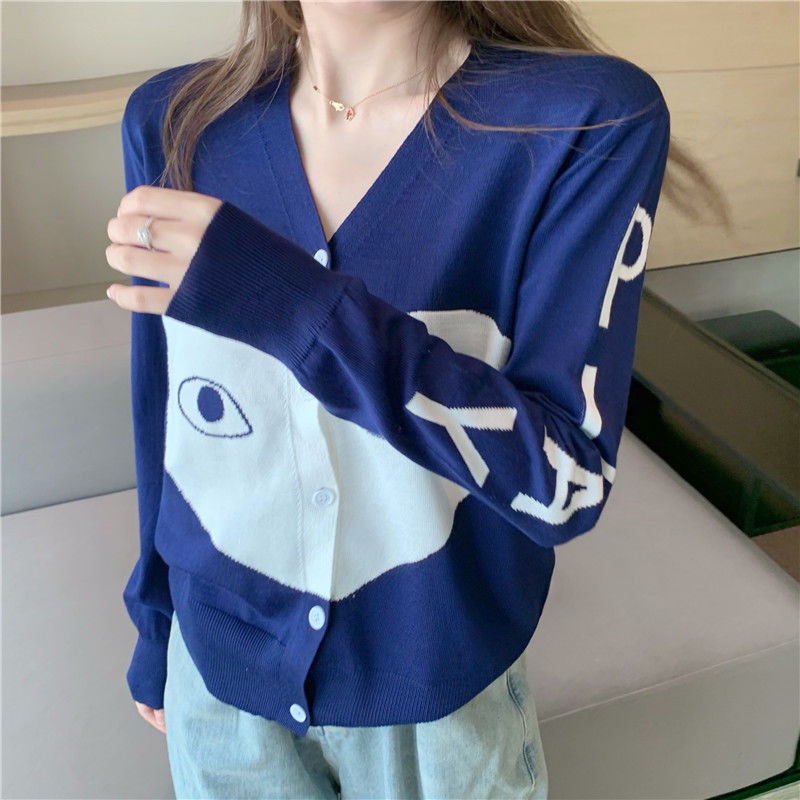 Áo khoác cardigan dệt kim mỏng cổ chữ V tay dài thời trang nữ