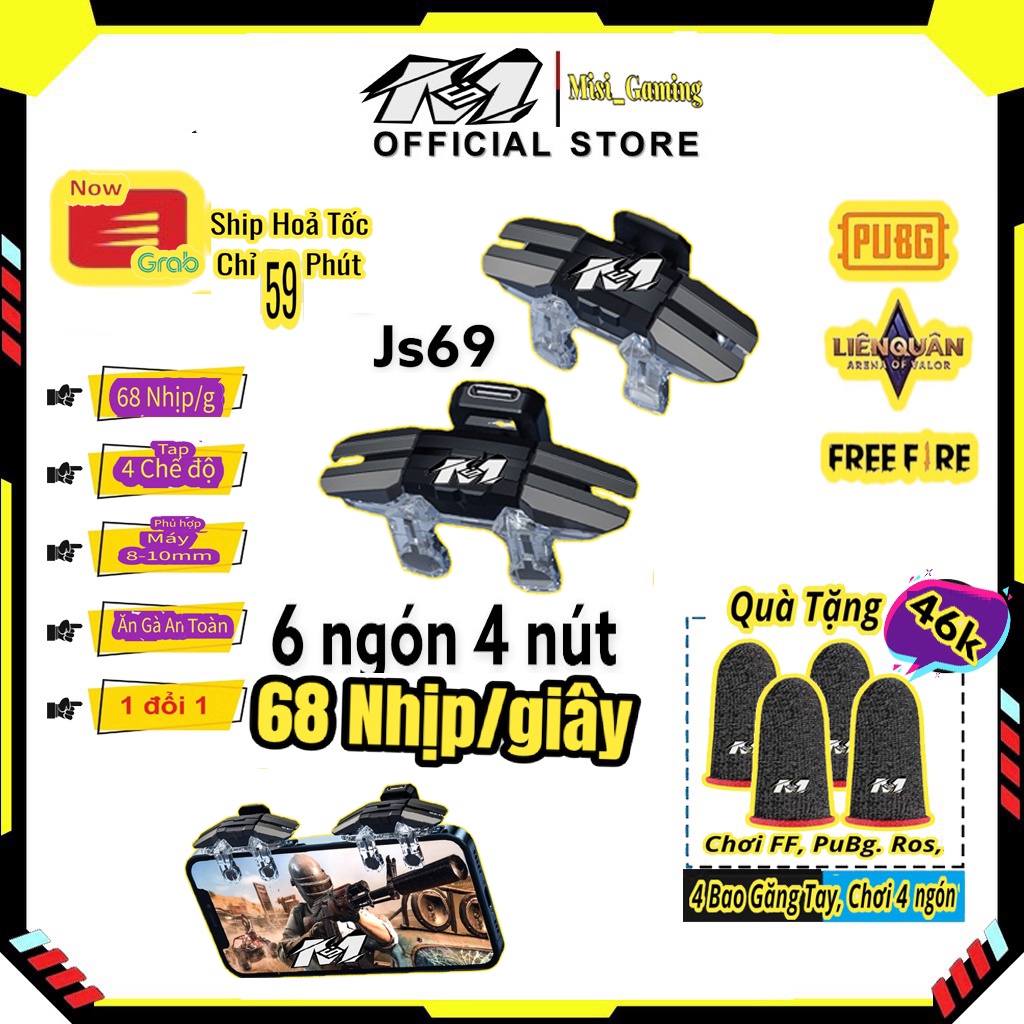 Nút bắn PUBG Auto Tap 68 nhịp/s chơi game mobile 6 ngón JS69 bản nâng cấp Js65, Nút bấm tay cầm chơi gaming FF, PUPG.