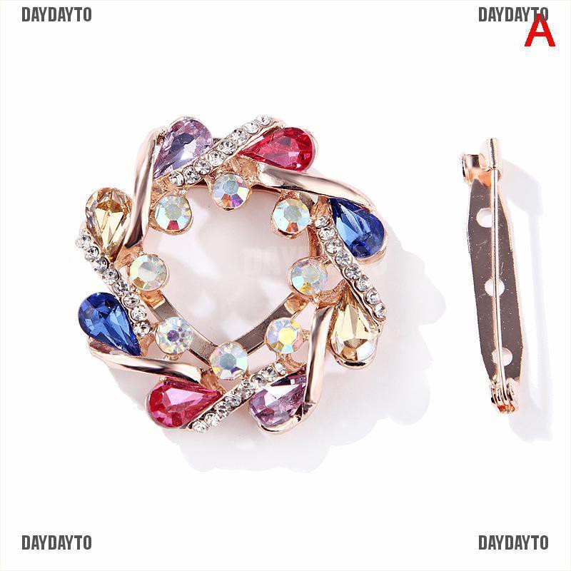 Ghim Cài Áo Hình Vòng Hoa Đính Đá Nhiều Màu Thời Trang