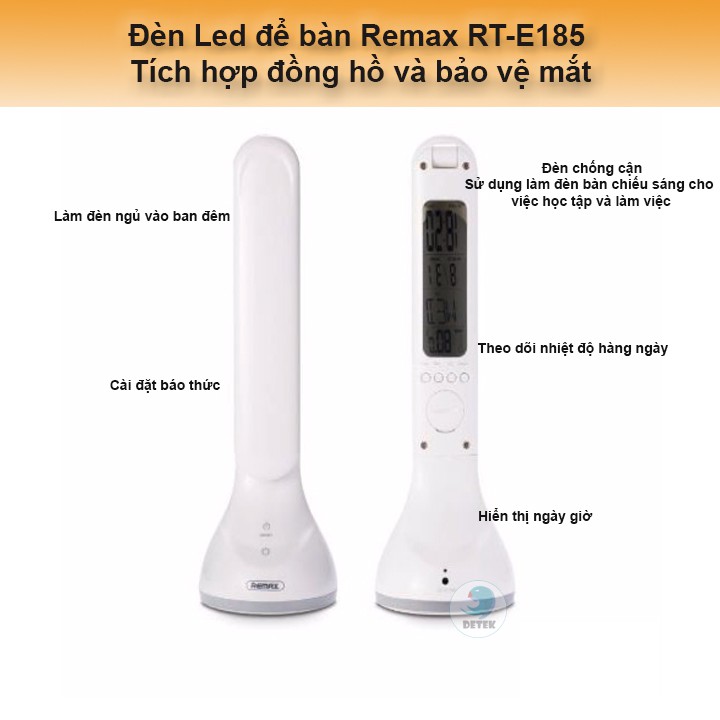 Đèn led để bàn Remax RT-E185 RT-E510 Tích hợp đồng hồ và bảo vệ mắt