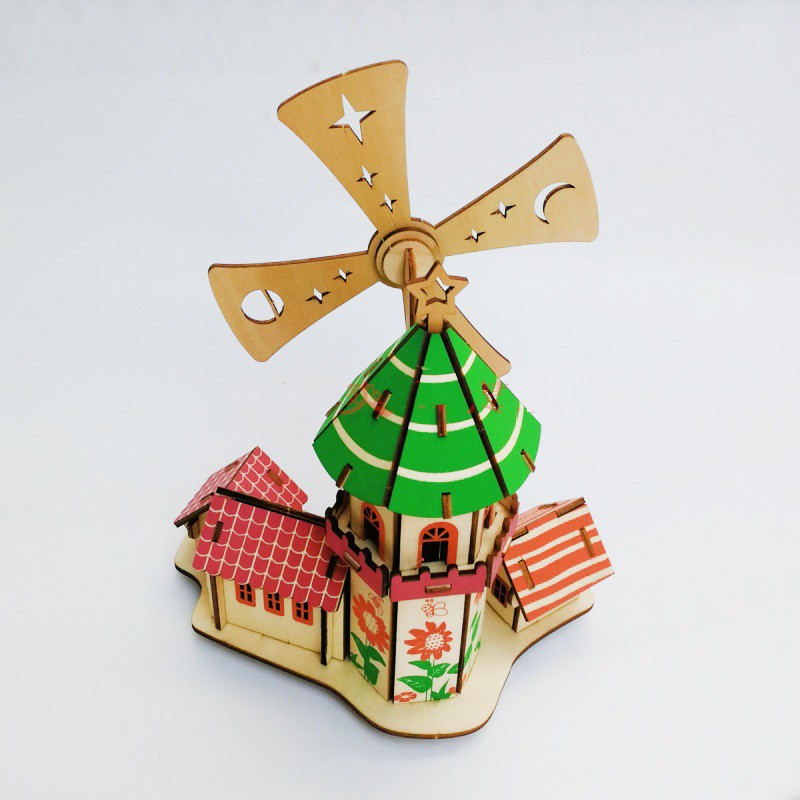 Đồ chơi lắp ráp gỗ 3D Mô hình Nhà gỗ Childishness Windmill Cottage