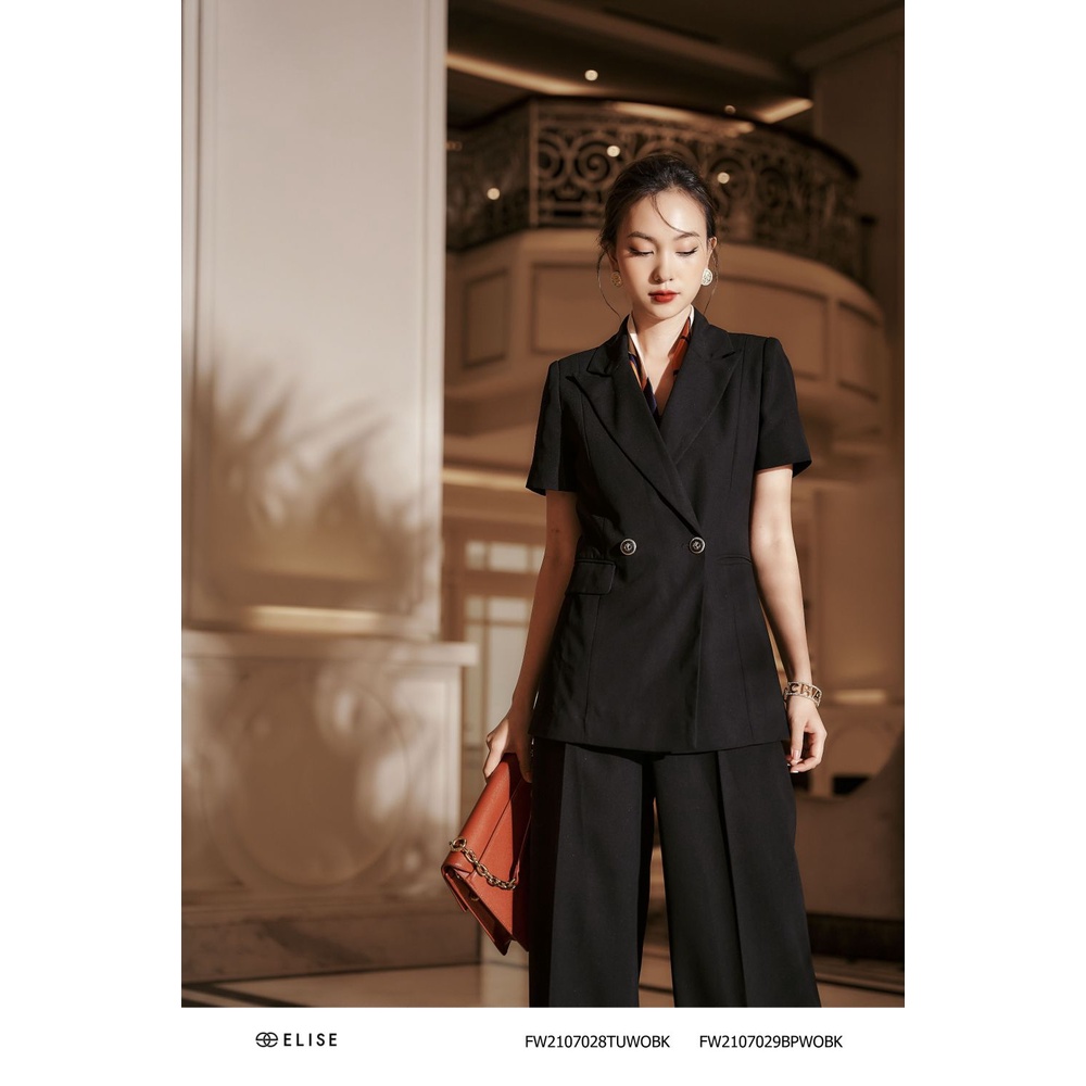 Quần suông dài đen túi chéo thiết kế Elise FW2107029BPWOBK