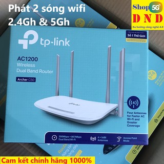 Archer C50 - Router Wi-Fi Băng Tần Kép AC1200, phát 2 sóng wifi song song 2.4G & 5G, Khỏe hơn, xa hơn, nhiều máy dùng