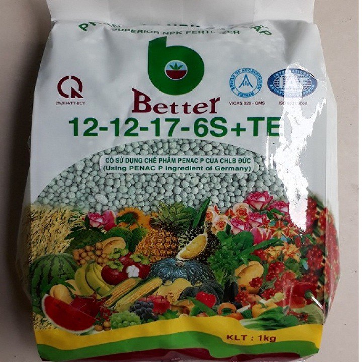 Phân bón gốc NPK 12-12-17-6S+TE và chế phẩm CHLB Đức kích thích ra hoa, chống rụng hoa tặng kèm 01 gói NPK 3 màu Refresh