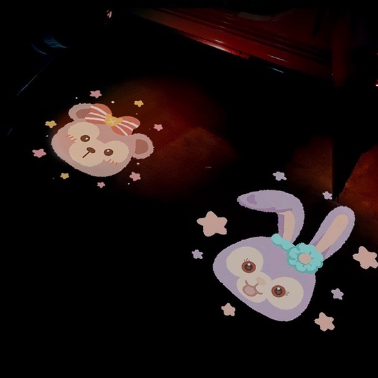 Mới! 1 Đèn LED Không Dây Laser Hình Gấu Thỏ Hoạt Hình Gắn Cửa Xe Hơi