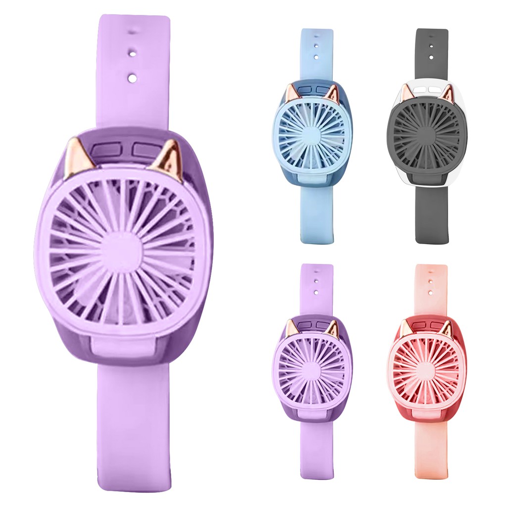 Portable Fan Mini Fan Portable Watch Fan with Comfortable Wrist Strap Colorful LED Light Three-speed USB Charging