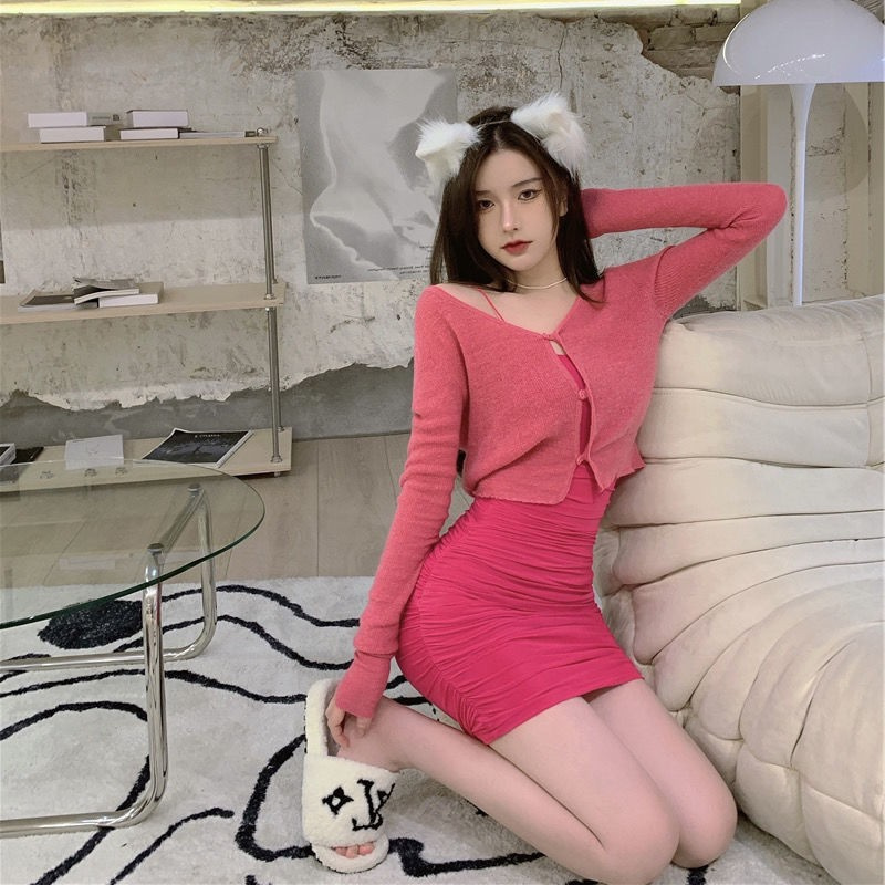 Bộ Áo Sơ Mi + Đầm Ôm Hai Dây Thời Trang Gợi Cảm Cho Nữ | BigBuy360 - bigbuy360.vn