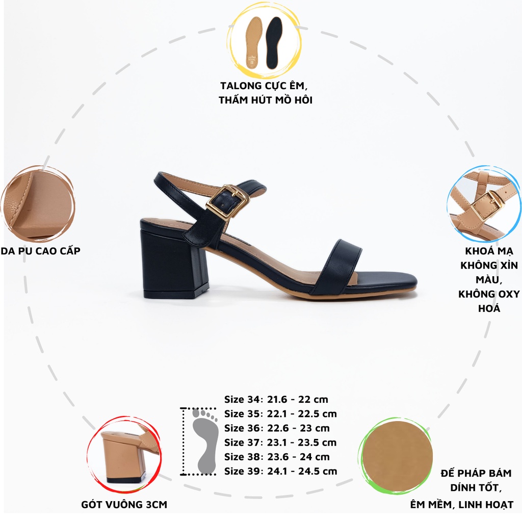 Giày sandal gót vuông 5cm HADU M576 quai ngang gót to 5p