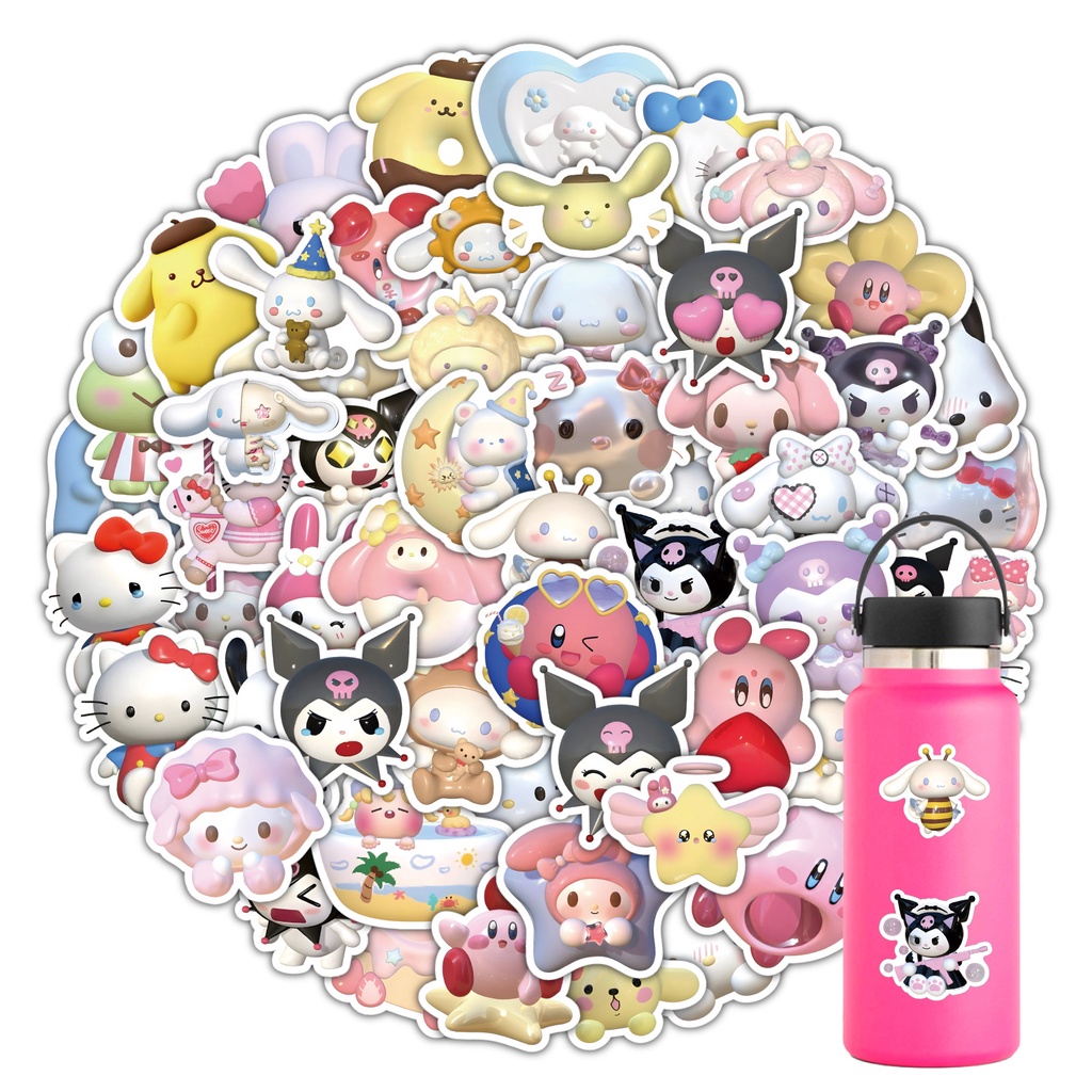SANRIO Bộ 60 Hình Dán Hoạt Hình 3D Trang Trí Sổ Tay, Chai Nước, Laptop