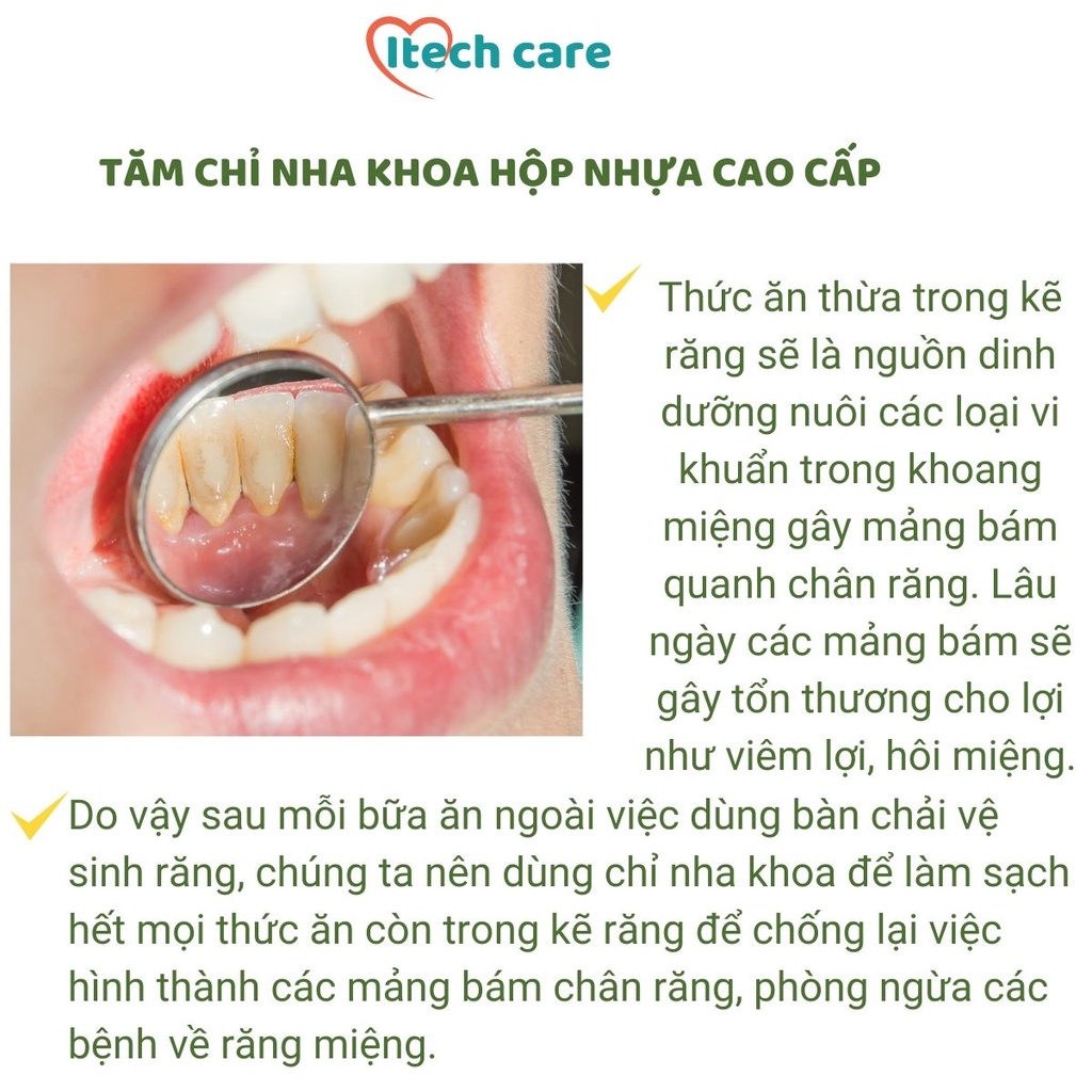 Tăm chỉ nha khoa Itech care hộp nhựa cao cấp 50 chiếc hàng nhập khẩu