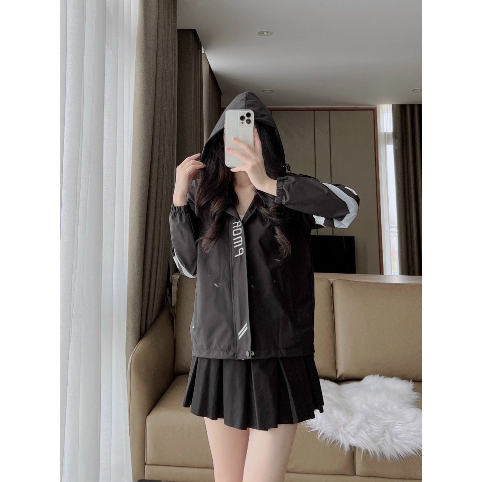 Áo khoác gió nữ 2 lớp, chất vải dày dặn, chống nước, chống gió, có sọc ngang ở tay