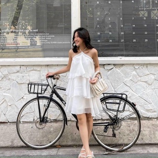 Đầm váy freesize trắng cổ yếm 3 tầng