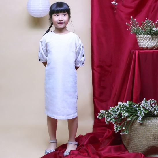 Váy đầm bé gái chất liệu linen tay cài thanh lịch,phom đầm chữ A tinh tế Jadiny