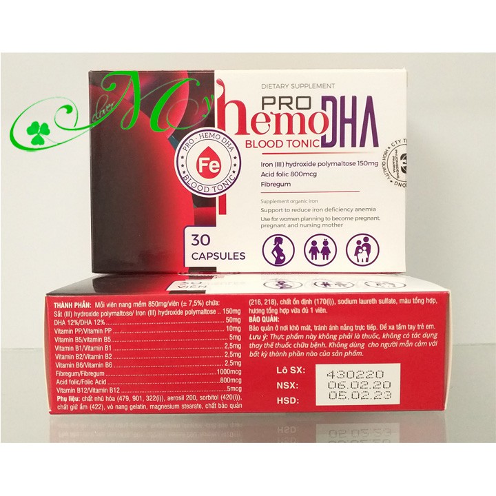 Pro Hemo DHA - Viên uống bổ máu, giúp bổ sung sắt hữu cơ cho bà bầu, không gây nóng trong